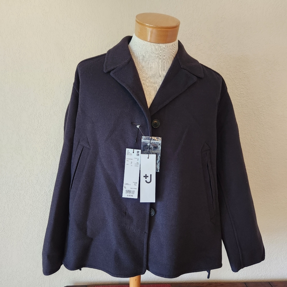 Uniqlo Womens Double Face Shirt Jacket Dark Gray Large